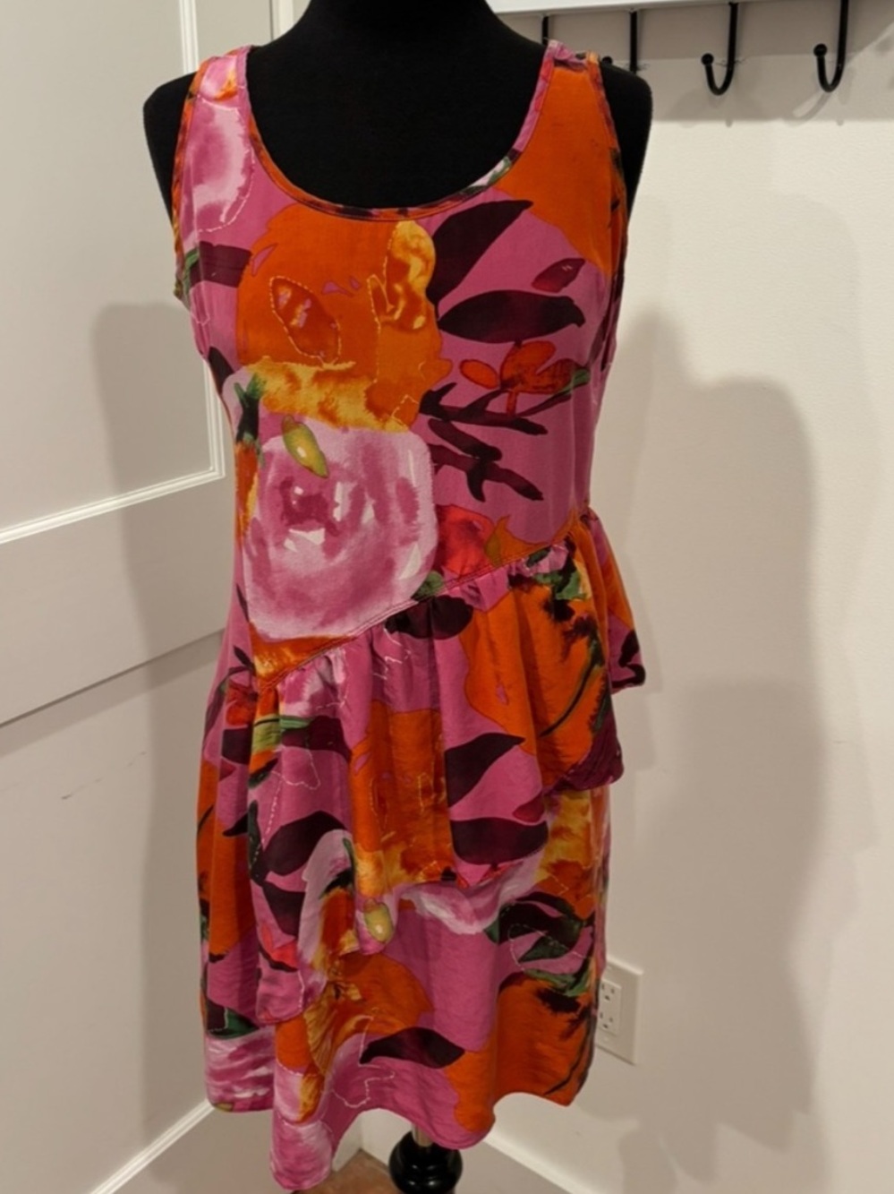 Trina Turk Silk Tropical Rochelle Sleeveless Mini Dress Pink Floral Womens 10